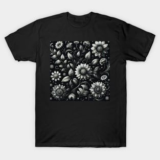 Silver Floral Illustration T-Shirt